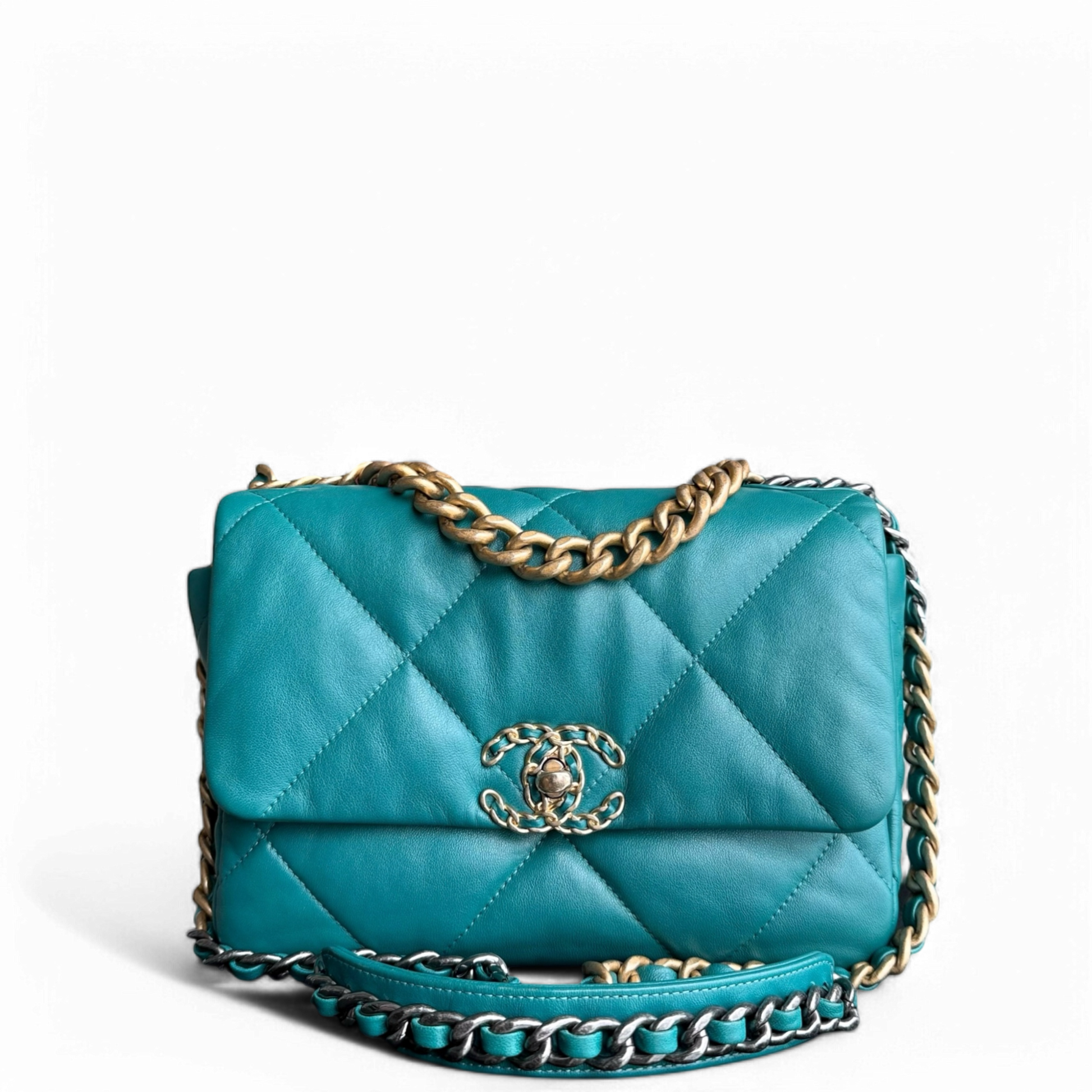Chanel 19 Bag Small - Goatskin Two-tone Hardware Quilted Blue Handbag