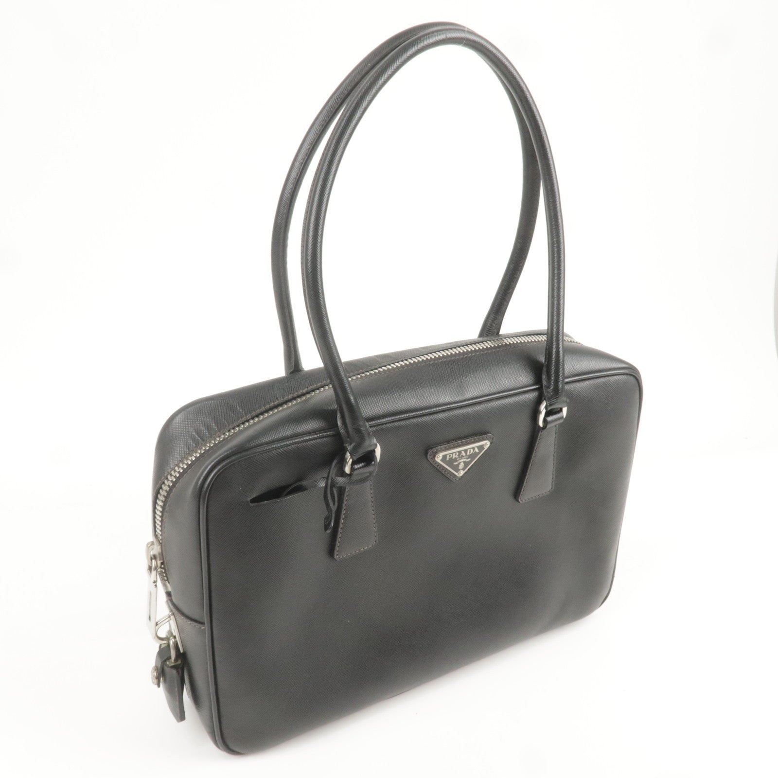 Prada Prada Logo Saffiano Lux Leather Hand Bag Black Travel Bag