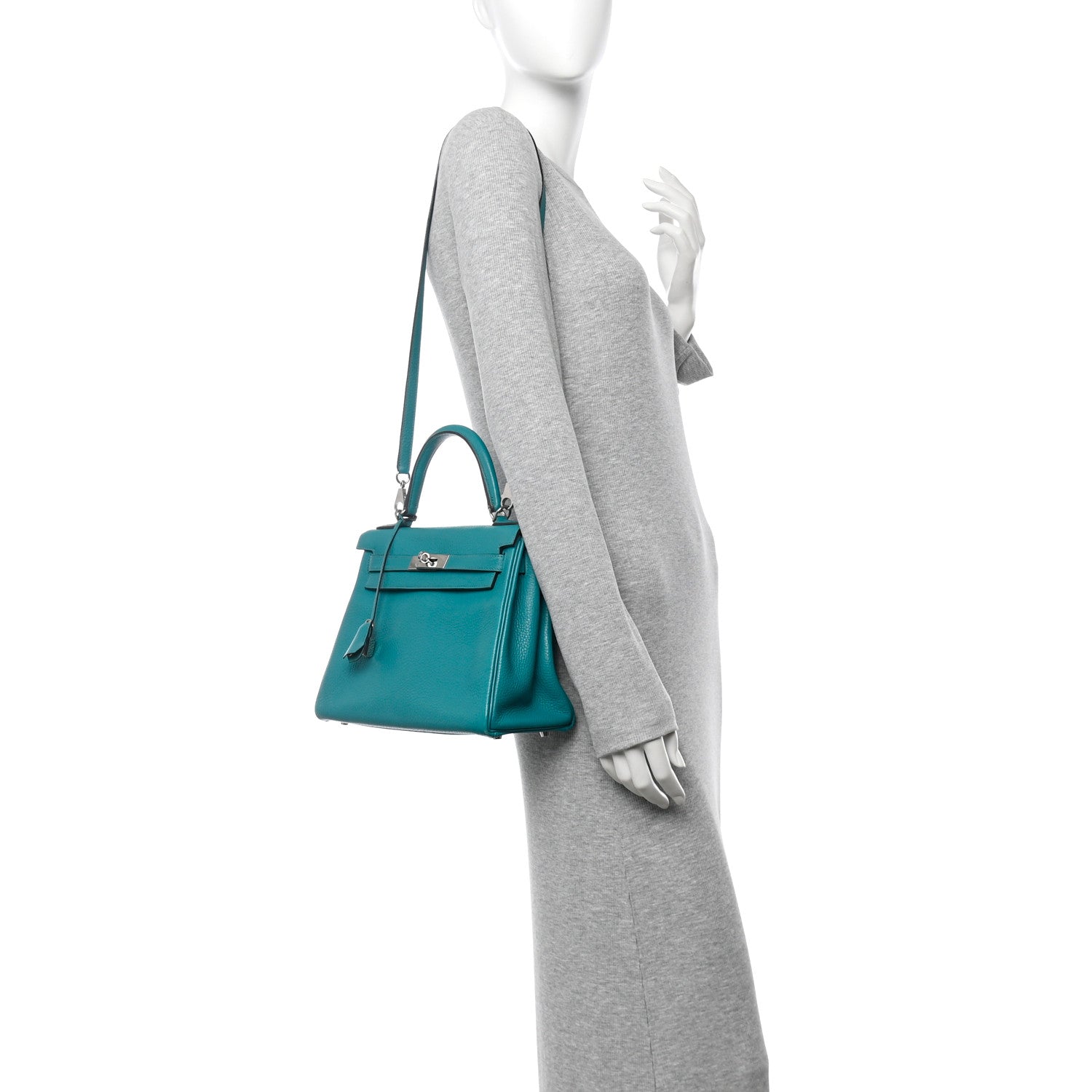 Hermes Taurillon Clemence Kelly Retourne Turquoise Handbag Travel Bag