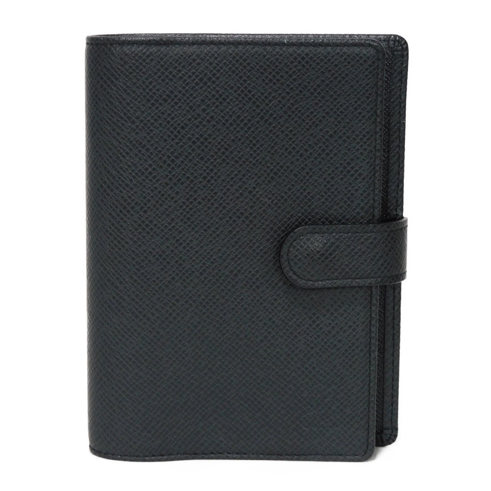 Louis Vuitton Notebook cover R20426 Taiga embossed Leather Black Grey Logo Wallet Case
