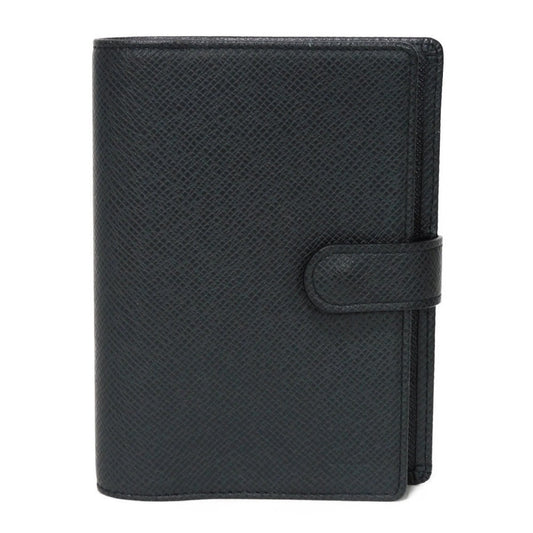 Louis Vuitton Notebook cover R20426 Taiga embossed Leather Black Grey Logo Wallet Case