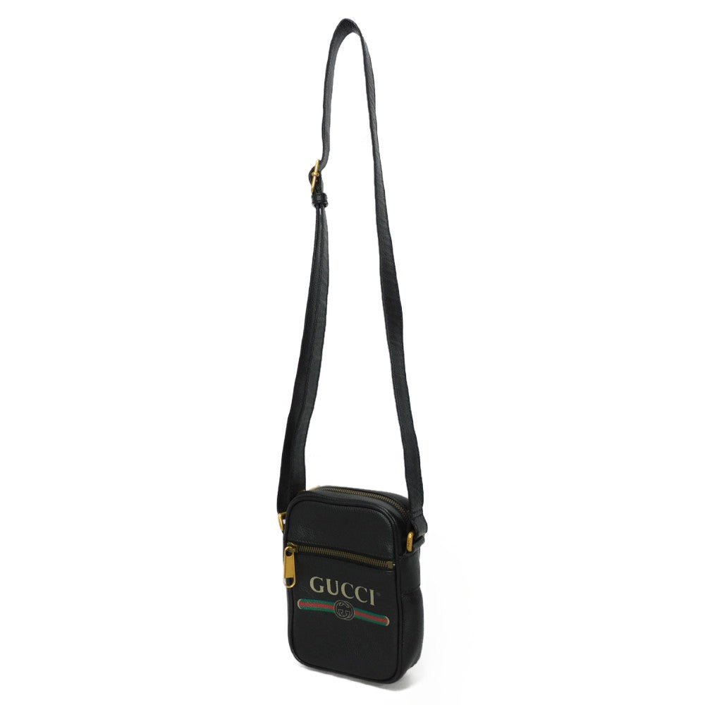 Gucci 0Y2AT Textured x Web Leather Black Green Shoulder Bag
