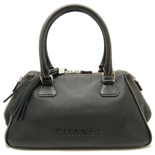Chanel Boston Bag Fringe Caviar Skin Black Jewelry