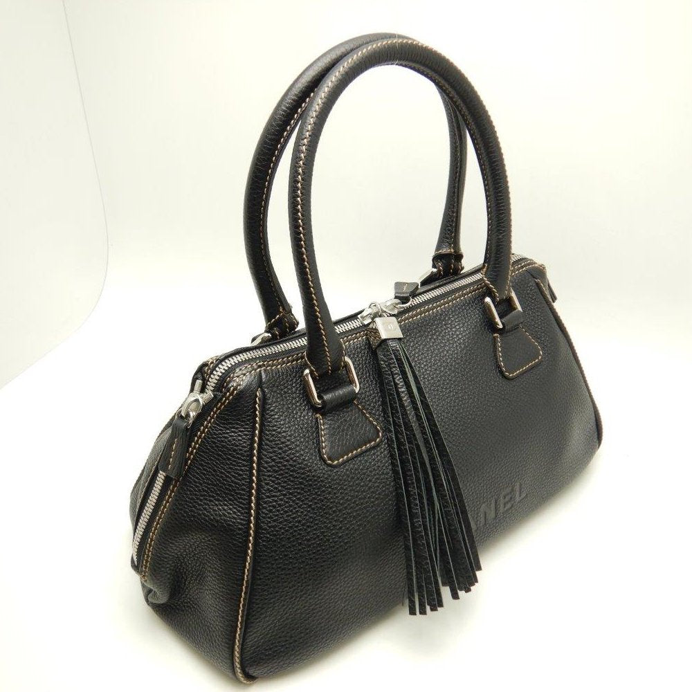 Chanel Boston Bag Fringe Caviar Skin Black Jewelry