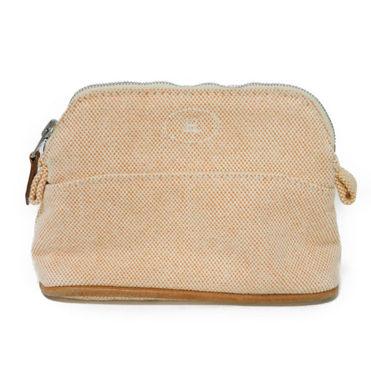 Hermes Clutch Bag Tower Ash Ecru Cotton Mark Bolide Orange Logo Embroidered