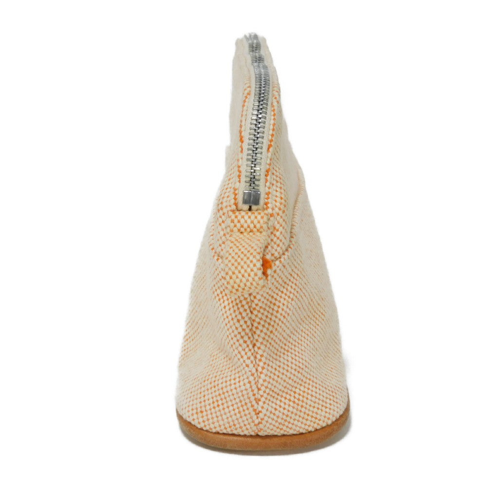 Hermes Clutch Bag Tower Ash Ecru Cotton Mark Bolide Orange Logo Embroidered