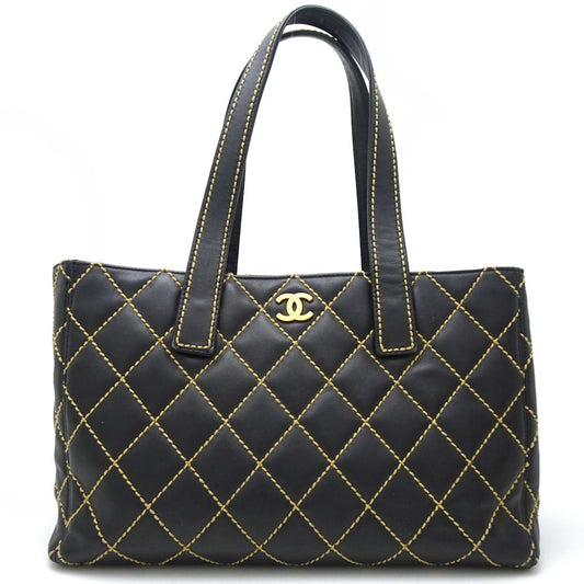 Chanel Tote Bag Wild Stitch Calf x Metal Black Gold