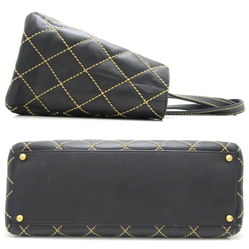 Chanel Tote Bag Wild Stitch Calf x Metal Black Gold