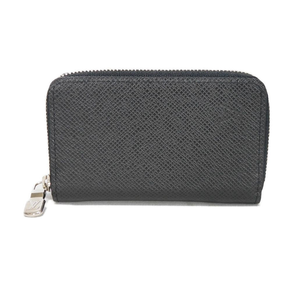 Louis Vuitton Coin M30511 Taiga embossed Noir Leather Black Logo Wallet Case