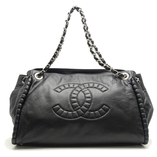 Chanel Tote Bag Lambskin x Metal Black Silver