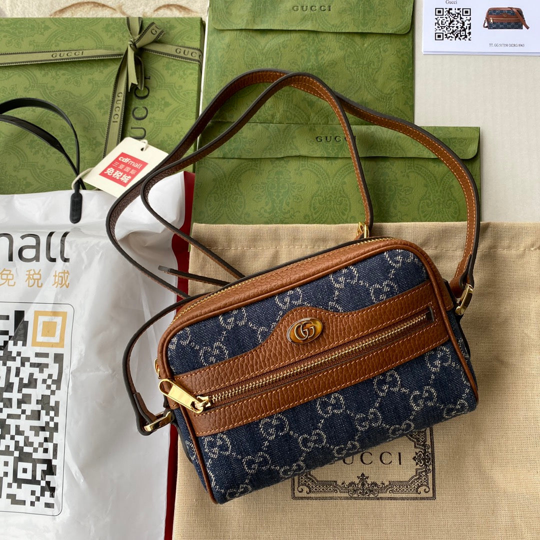 gg Ophidia gg Dark Ivory Denim Blue Mini Travel Bag Beaunoirrbeaunoirr 2Kqbeaunoirrbeaunoirr