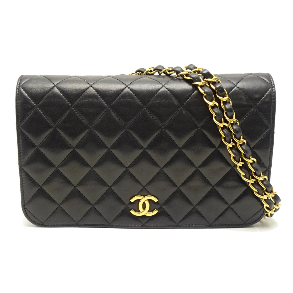 Chanel Shoulder Bag Full Flap Lambskin Matelasse Black
