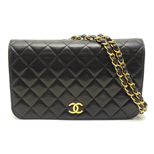 Chanel Shoulder Bag Full Flap Lambskin Matelasse Black