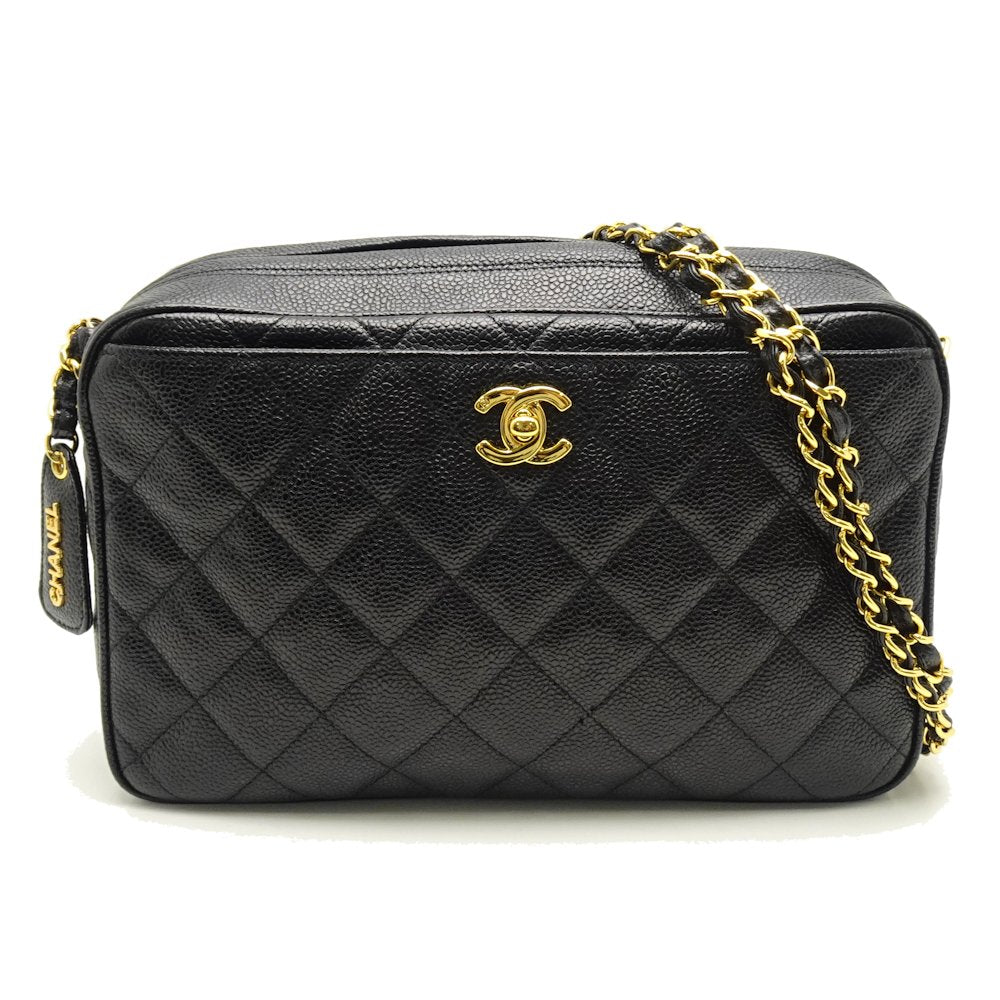 Chanel Shoulder Bag Diagonal Caviar Skin Matelasse Black