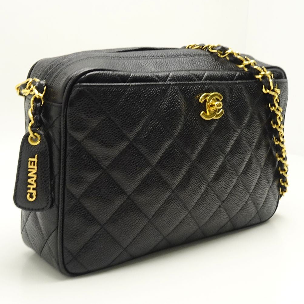 Chanel Shoulder Bag Diagonal Caviar Skin Matelasse Black