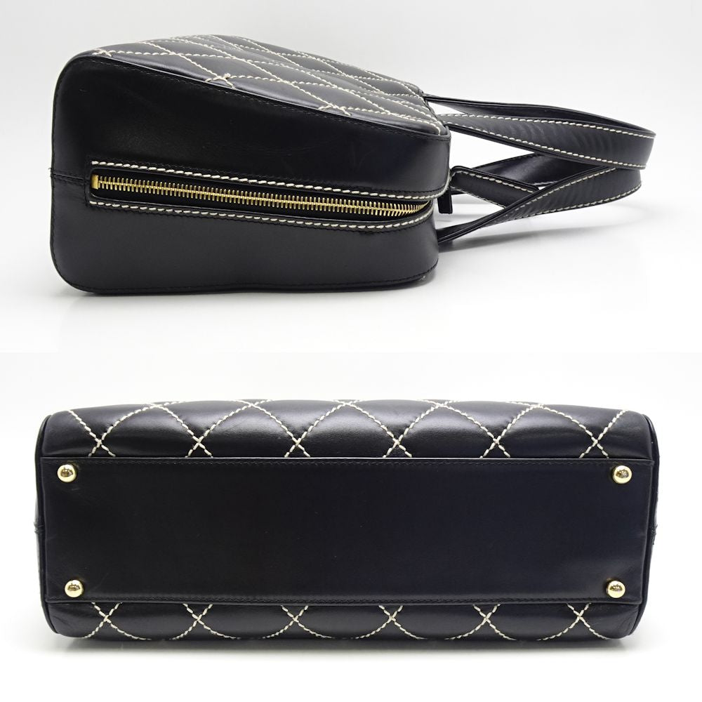 Chanel Boston Bag Handbag Wild Stitch Lambskin Black Mini Mini Bag