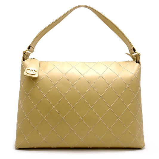 Chanel Wild Stitch One Shoulder Bag Leather Beige