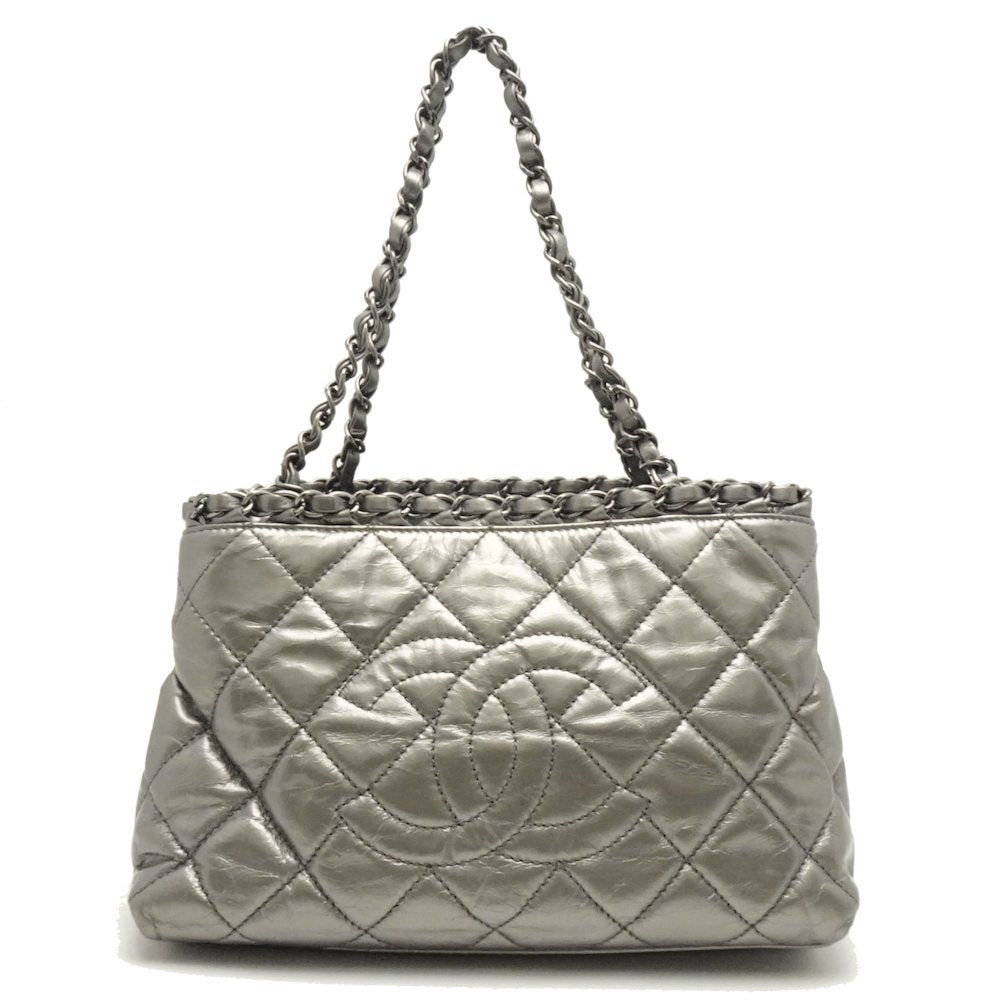 Chanel Me Tote Bag Leather Silver