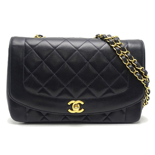 Chanel Shoulder Bag Diagonal Lambskin Navy Matelasse Chain