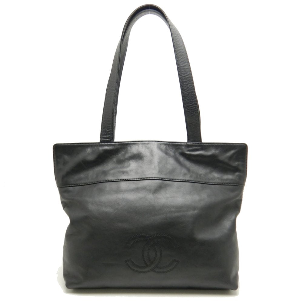 Chanel Tote Bag Shoulder Lambskin Heremark Black Shoulder Bag