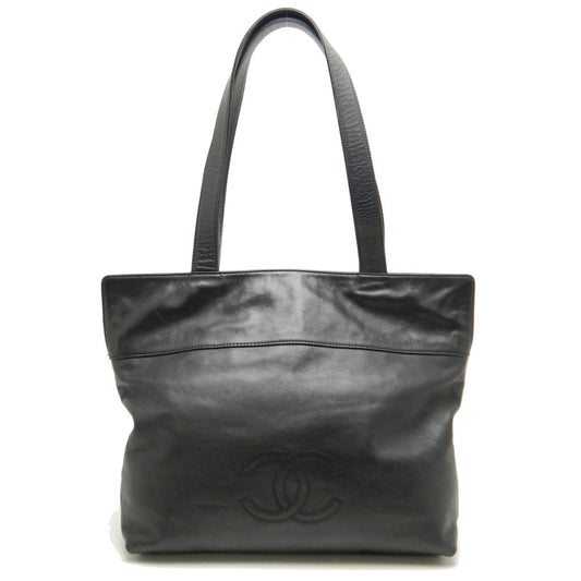 Chanel Tote Bag Shoulder Lambskin Heremark Black Shoulder Bag