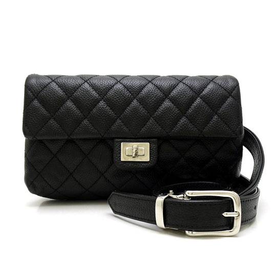 Chanel Waist Bag Caviar Skin x Metal Fittings Black Silver Handbag