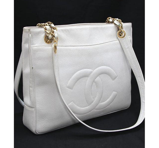 Chanel Dekakoko Mark Shoulder Tote Bag Caviar White Chain Shoulder Bag