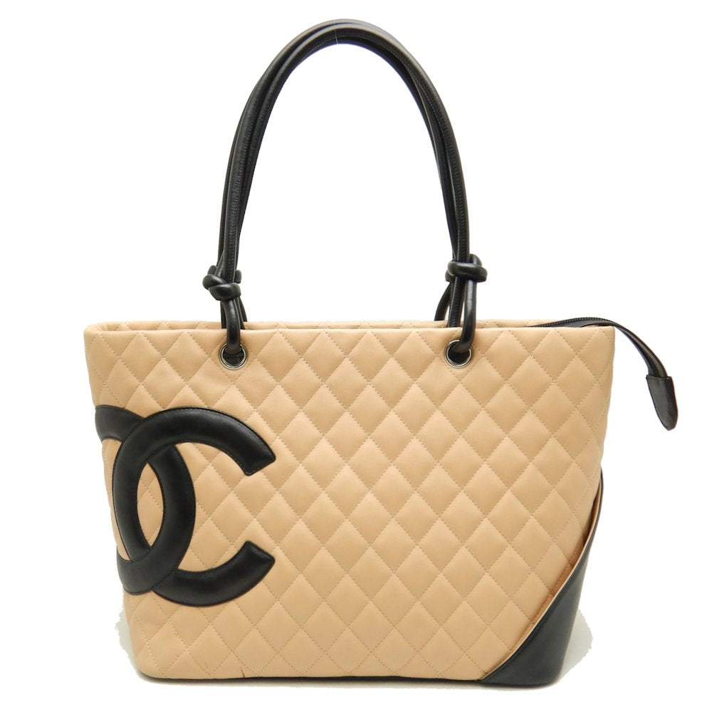Chanel Cambon Line Tote Calf Black Beige Tote Bag