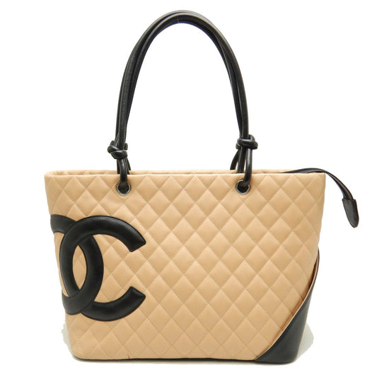 Chanel Cambon Line Tote Calf Black Beige Tote Bag