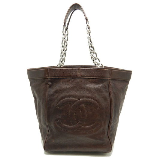 Chanel Tote Bag Caviar Skin Dark Brown Chain