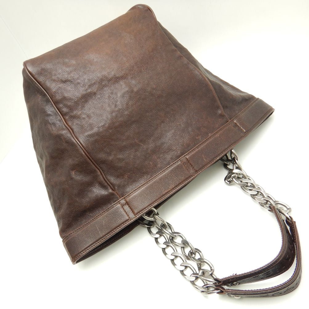 Chanel Tote Bag Caviar Skin Dark Brown Chain
