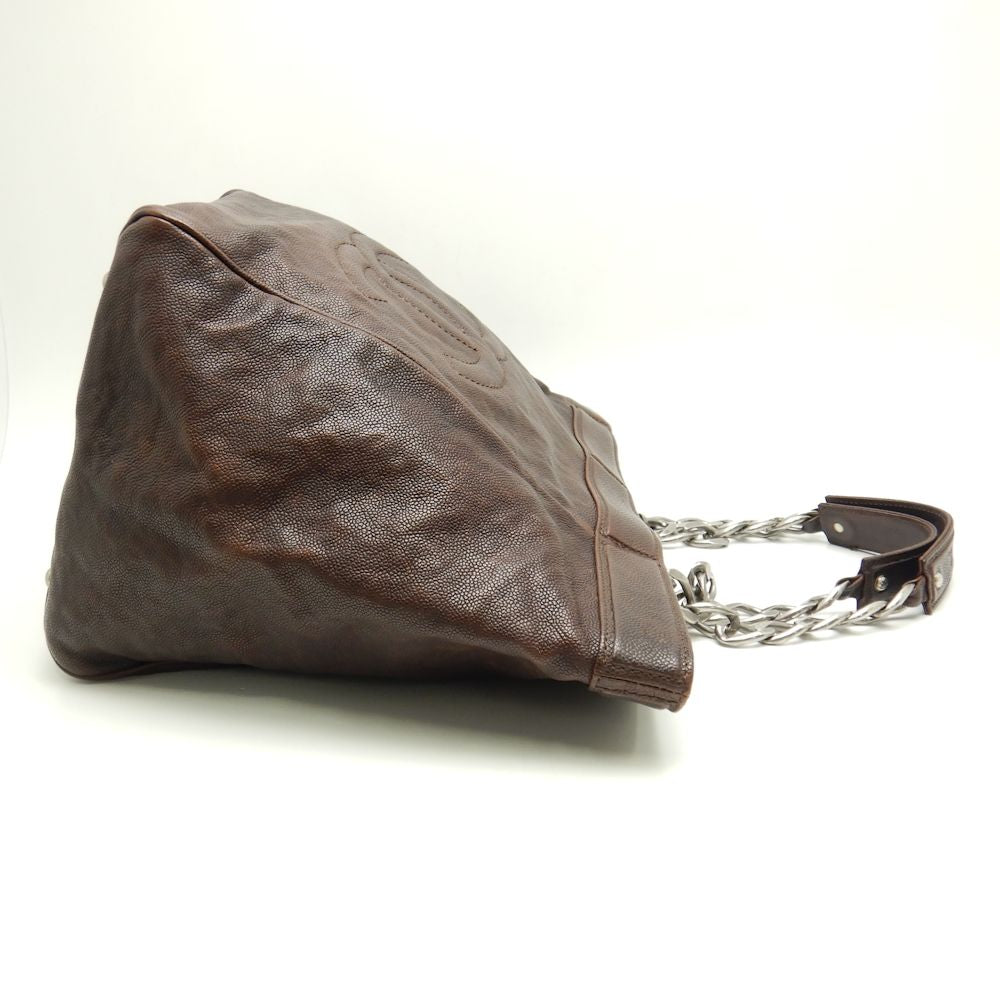 Chanel Tote Bag Caviar Skin Dark Brown Chain
