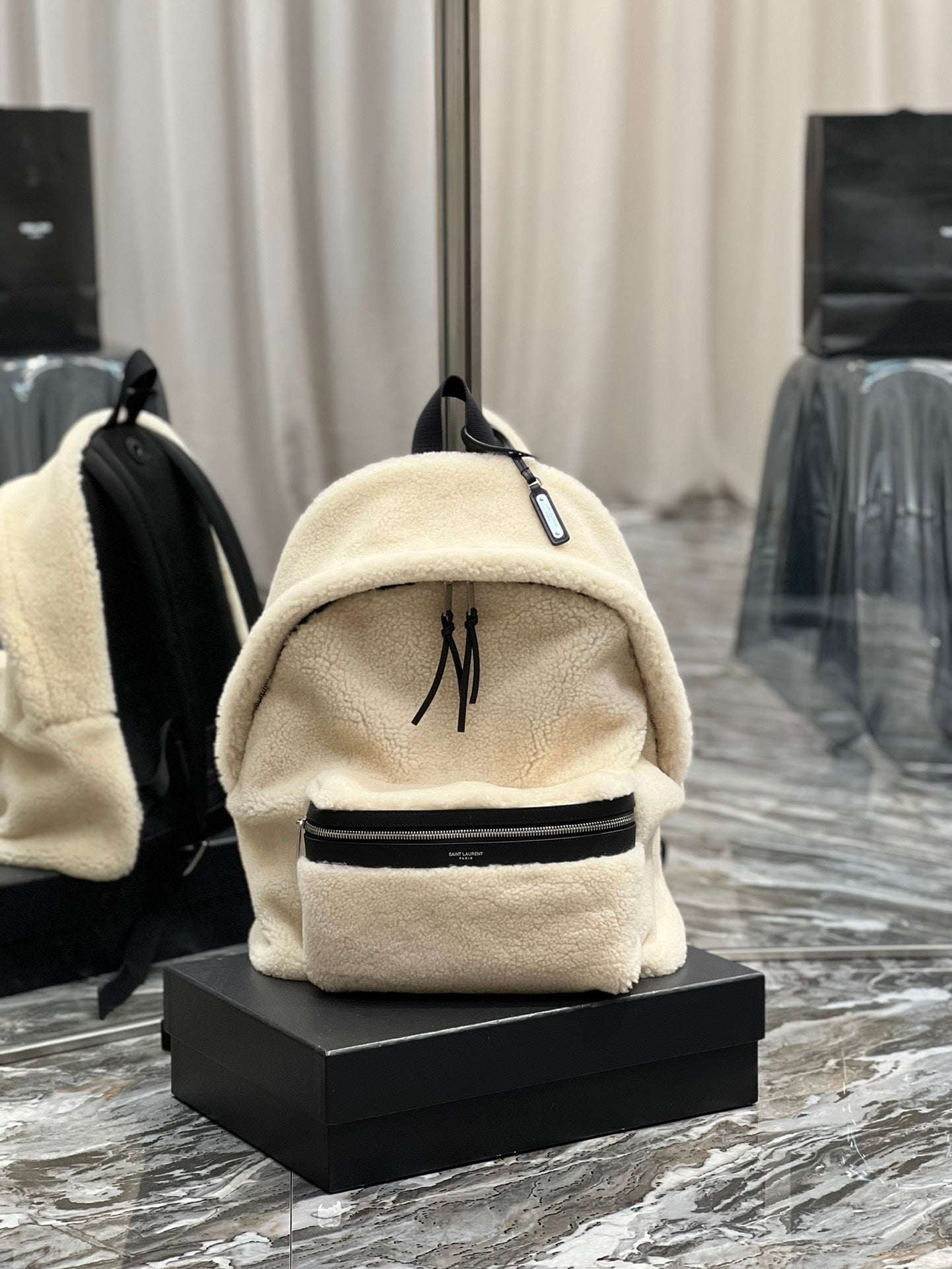 YSL Saint Laurent Fleece Backpack , ’s 16.1in Beige