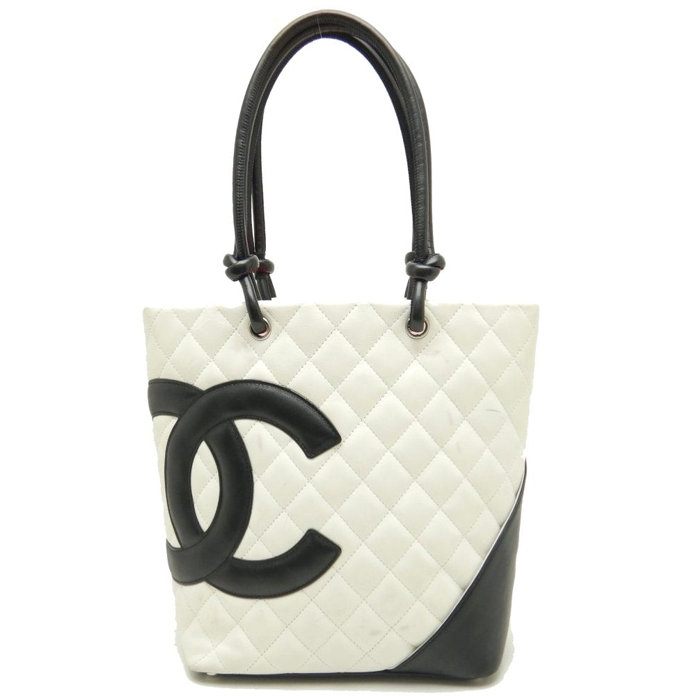 Chanel Cambon Line Tote Bag Lambskin x Black White