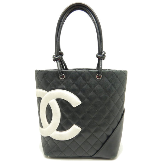 Chanel Cambon Line Tote Bag Calf x Black White
