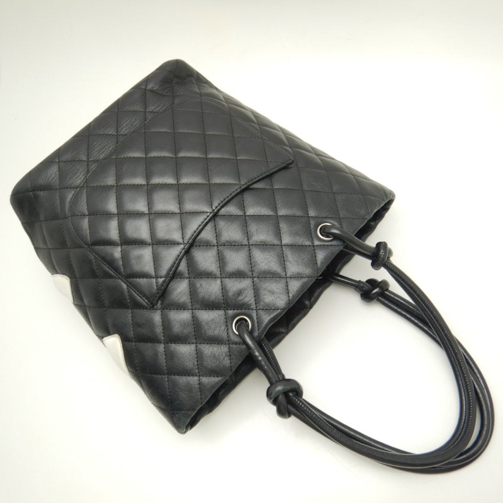 Chanel Cambon Line Tote Bag Calf x Black White