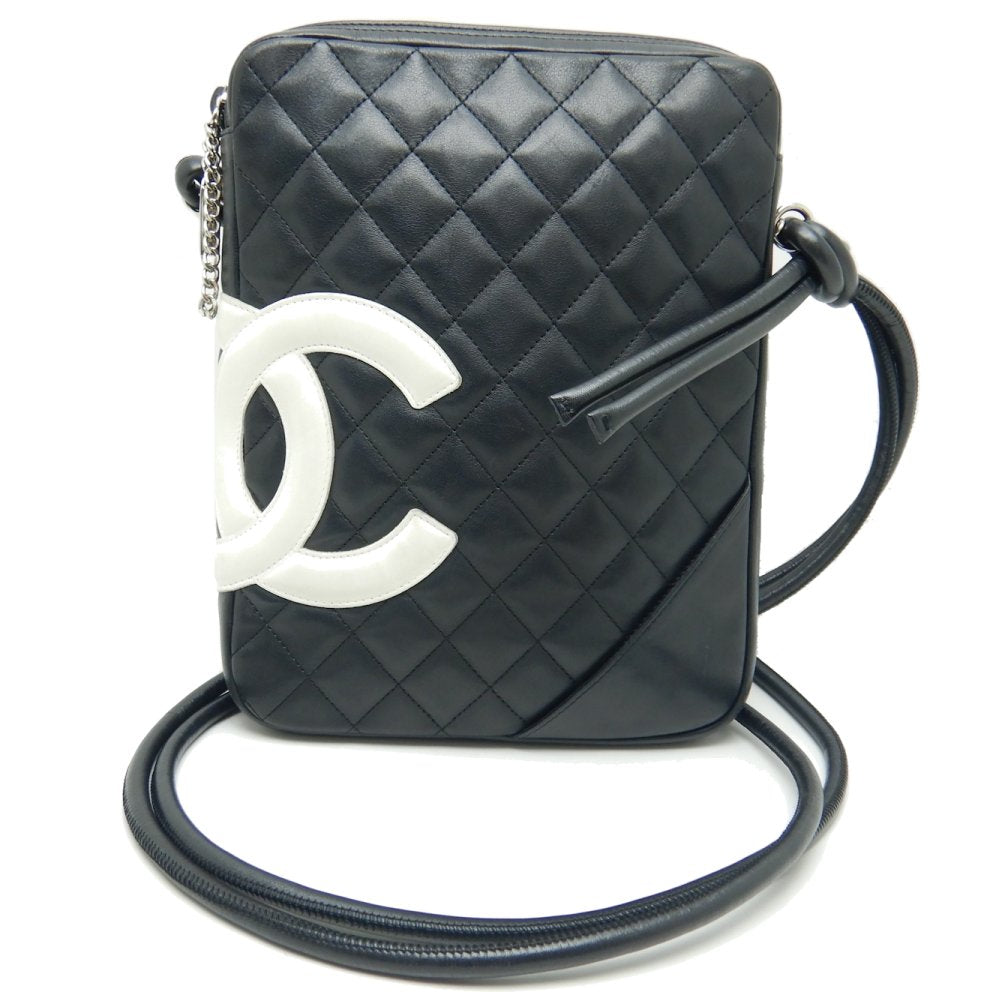 Chanel Cambon Line Shoulder Bag Diagonal Lambskin Black White