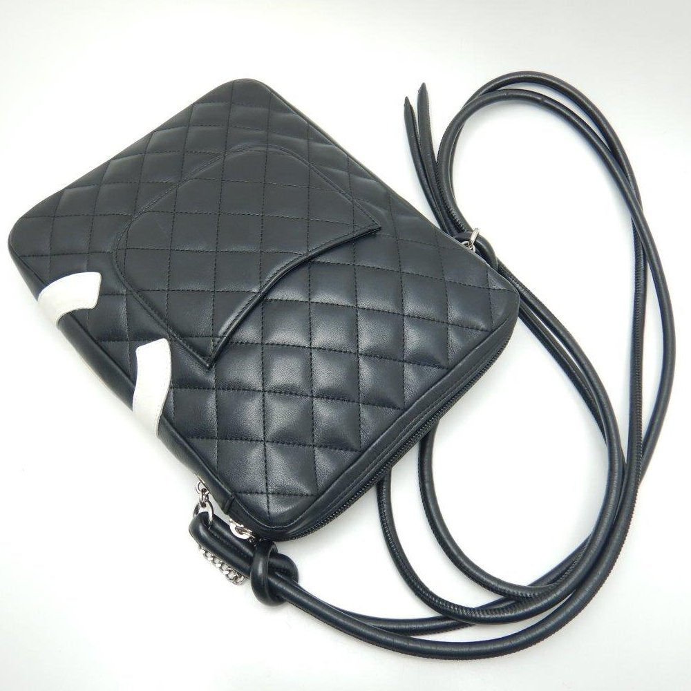Chanel Cambon Line Shoulder Bag Diagonal Lambskin Black White