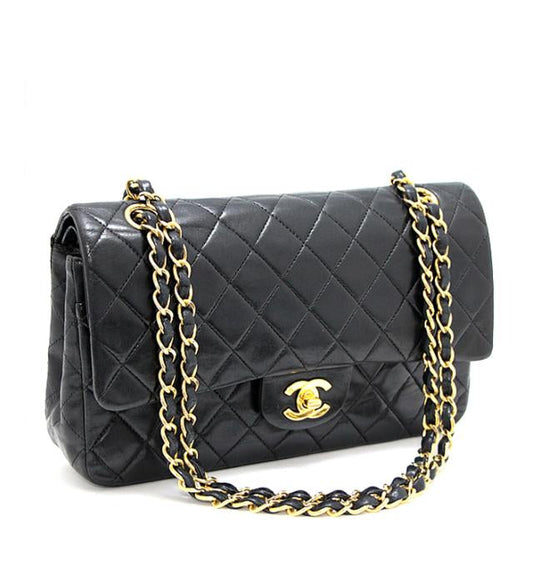 Chanel 25 Shoulder Bag W Flap Lamb Matelasse Black