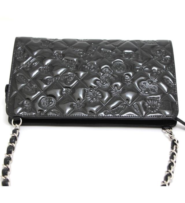 Chanel Icon Handbag Pouch Patent Matelasse Black