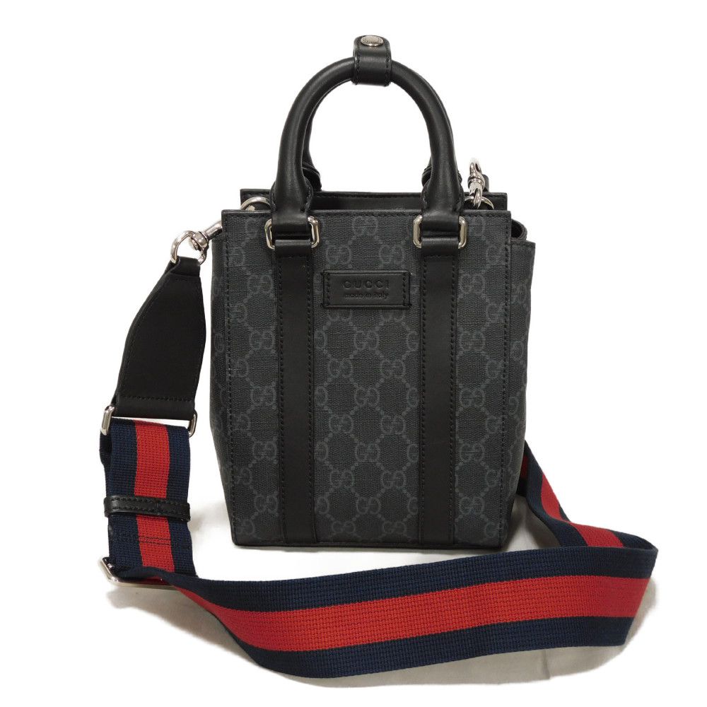 Gucci GG Supreme polyurethane processing x Leather Canvas Calfskin Black Tote Bag