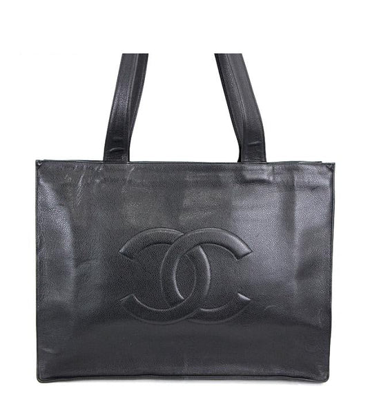 Chanel Shoulder Tote Bag Decacoco Mark Caviar Skin Black Large Shoulder Bag