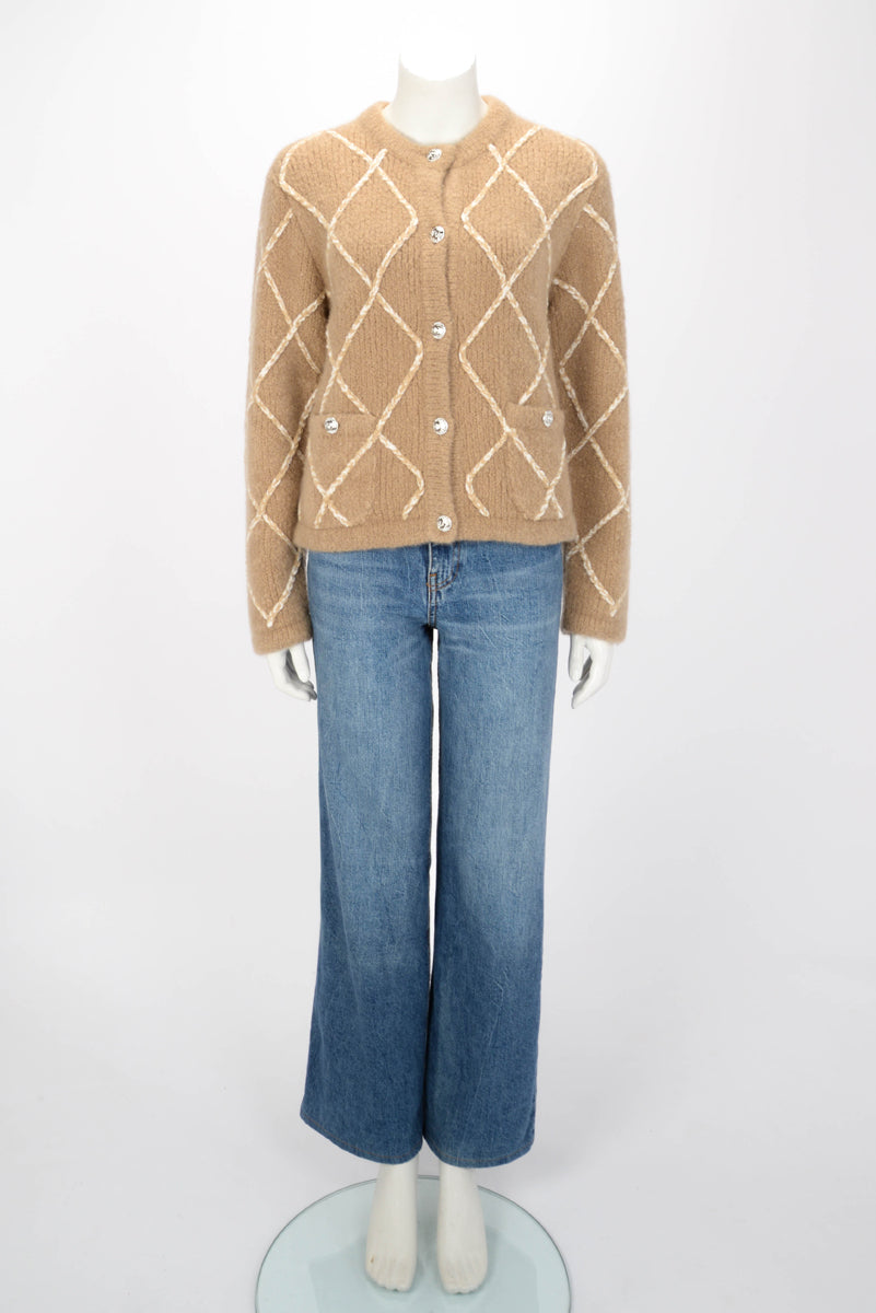 Chanel Beige Cashmere Diamond Quilted Cardigan FR 40 Apparel
