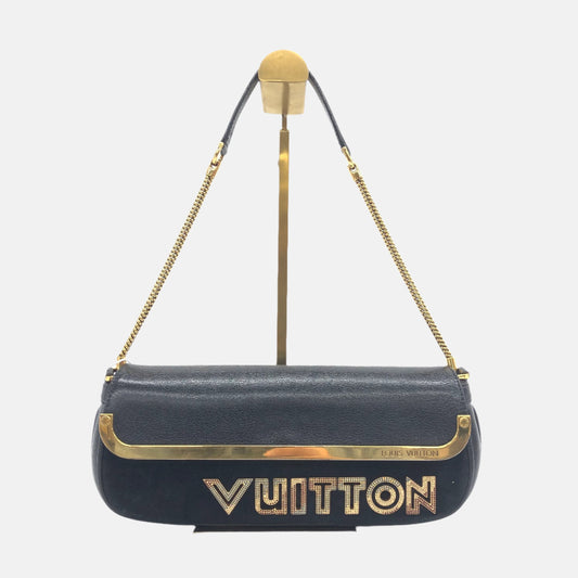 Louis Vuitton Avant-Garde Pochette Suede Crystal Logo Leather Clutch Bag