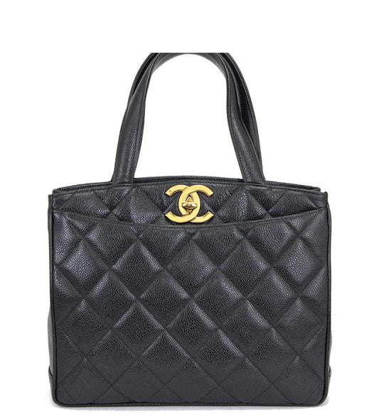 Chanel Tote Bag Handbag Caviar Skin Matelasse Black