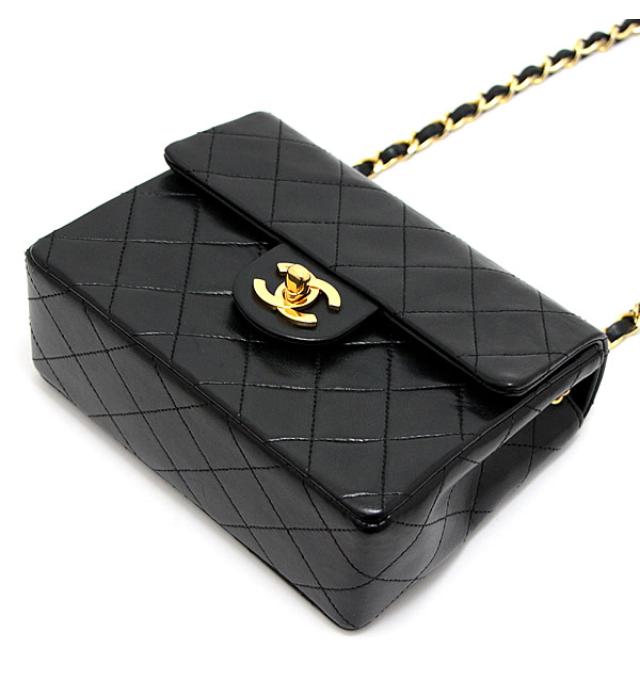 Chanel Chain Shoulder Bag Lamb Matelasse Black