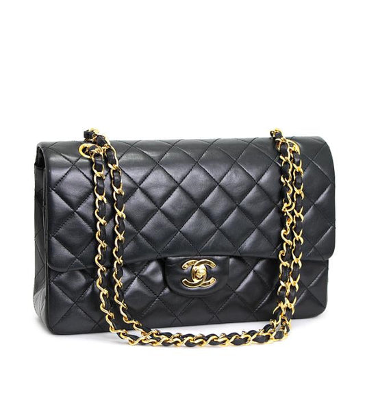 Chanel 25 Shoulder Bag W Flap Lamb Matelasse Black Black 1
