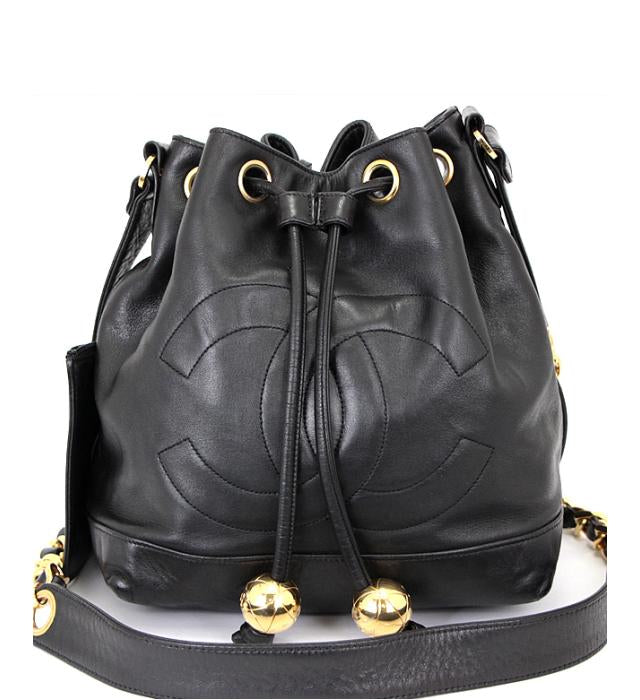 Chanel Drawstring Purse Shoulder Lamb Black Chain Jewelry