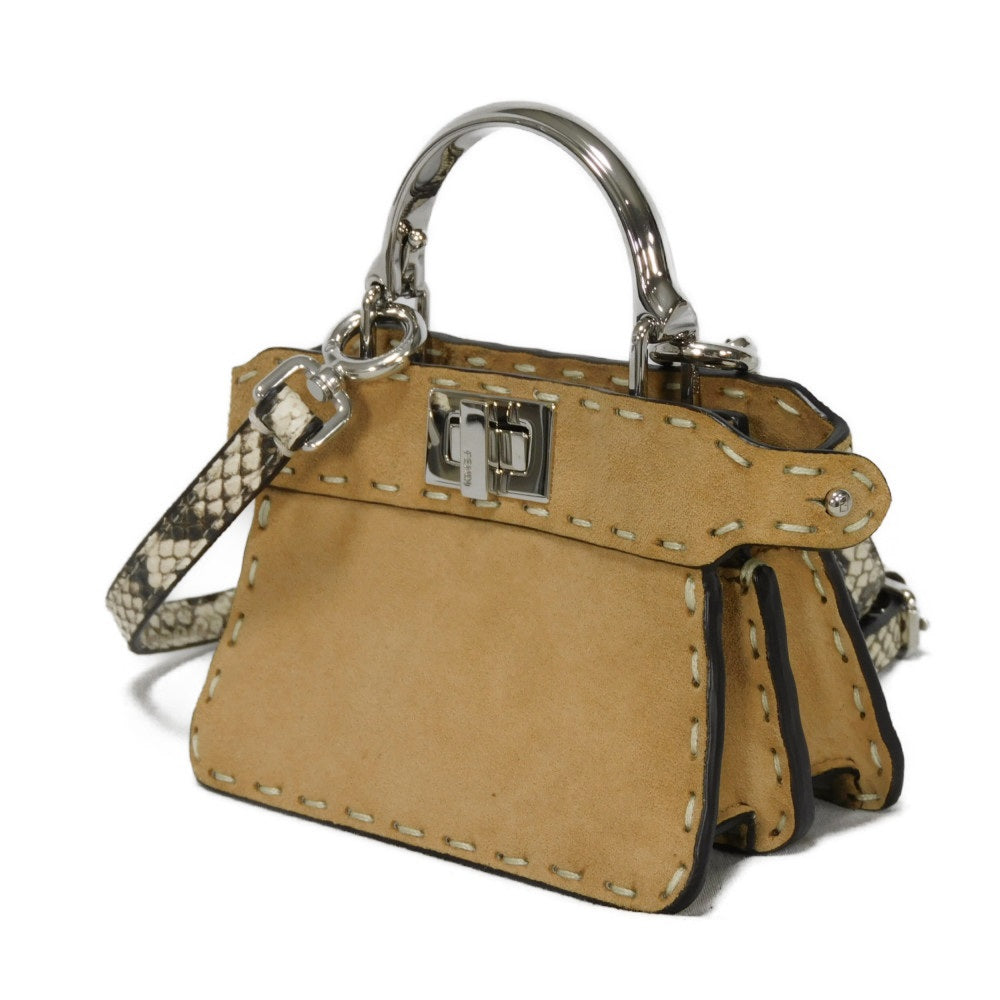 Fendi Handbag 7As106 Snake 2Way Shoulder Bag In Celeria Suede Brown Micro