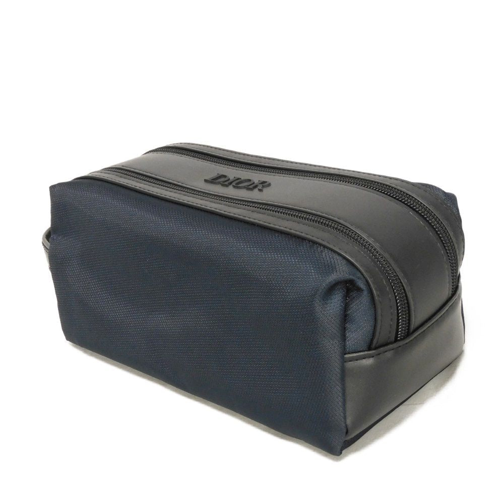 Dior Business Bag Navy Novelty Embossed Double Zip Nylon Logo Travel Bag
